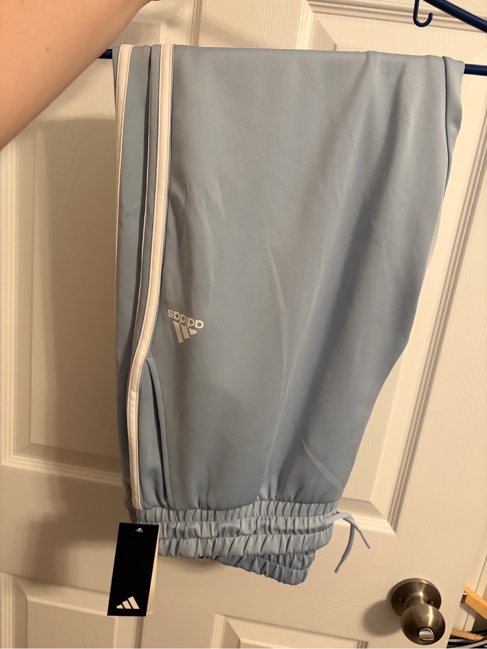 adidas woman XL Light Blue Sweatpants with White Side Stripes